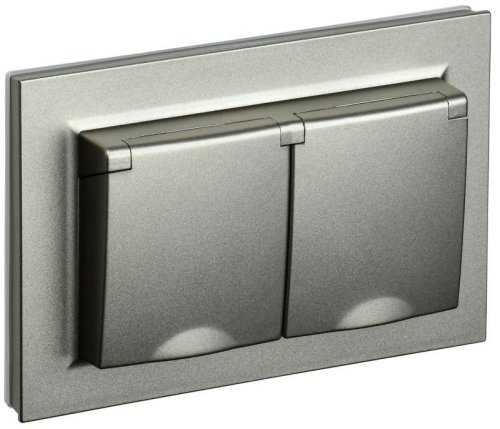 Розетка с заземлением IEK Brite РСбш12-3-44-БрШ 1-м. 2 мод. крышка шторки IP44 шампань картинка